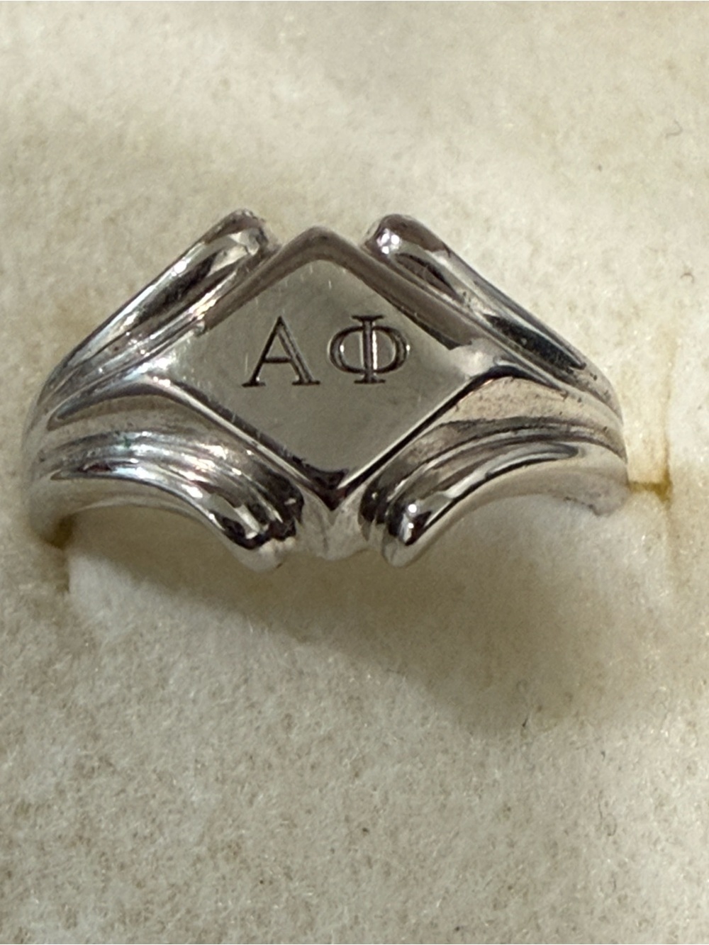 Silver Alpha Phi Women's Signet Ring - Polished Greek Letter Design Size 8